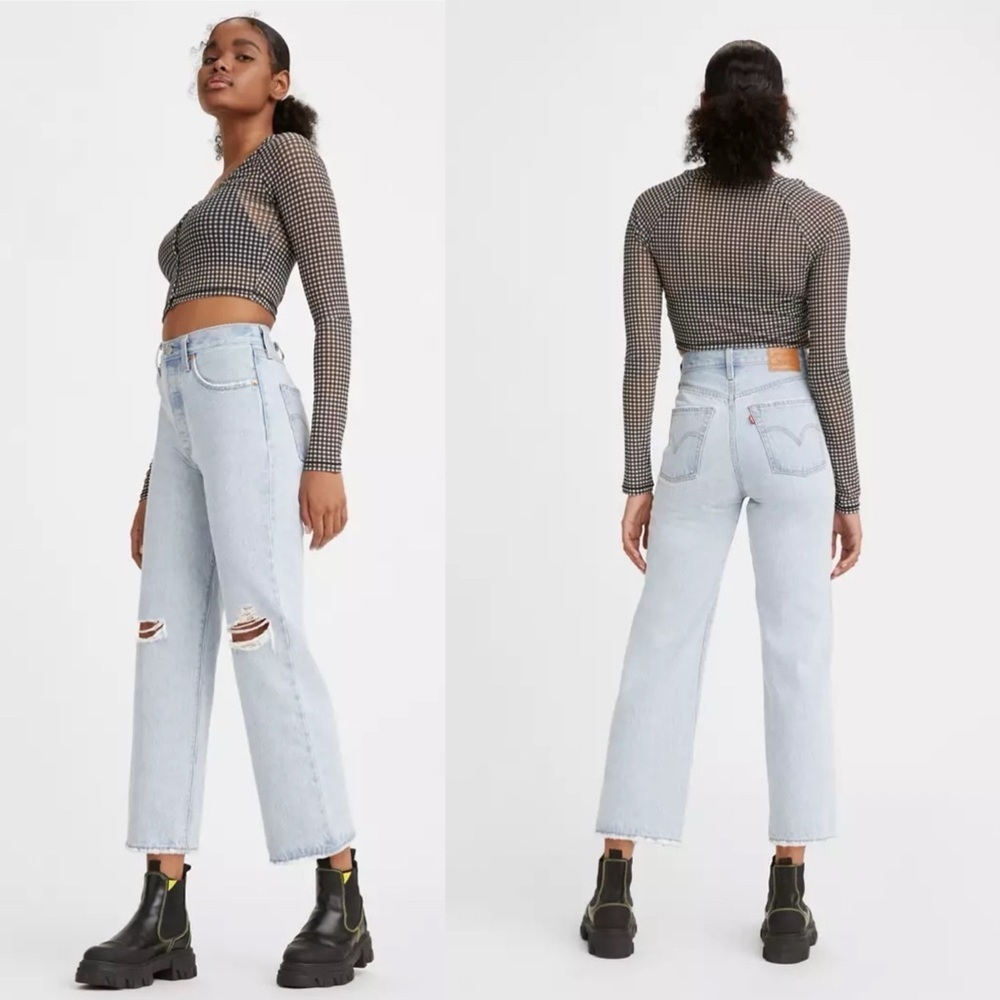 LEVI’S Ribcage Straight Ankle In Ojai Shore Light Wash Distressed Size 28 - Picture 3 of 16
